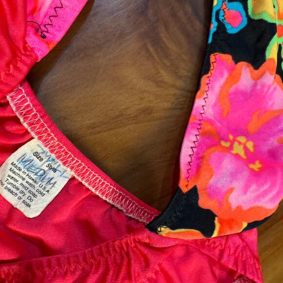 Vintage 80s 90s 1 Piece Swimsuit Floral Beach High rise Halter Tropical Medium - Picture 3 of 5